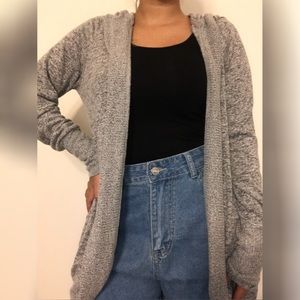 Gray hooded cardigan